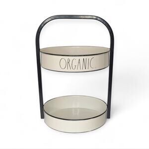 Rae Dunn White Farmhouse Enamel Metal Two Tiered Organic Fruit and Veggie Tray